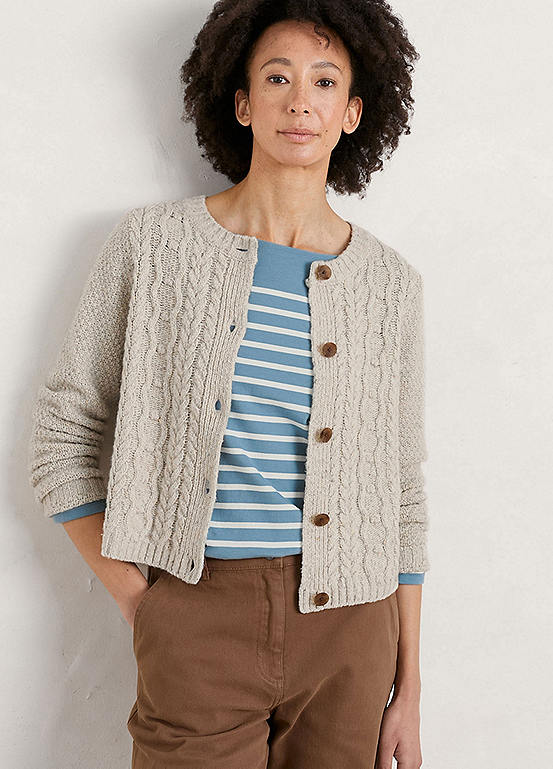Natural Tressa Merino Blend Cable Knit Cardigan by Seasalt Cornwall