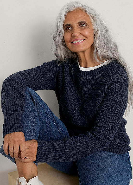 Navy Ribbed Sea Bird Jumper by Seasalt Cornwall Look Again