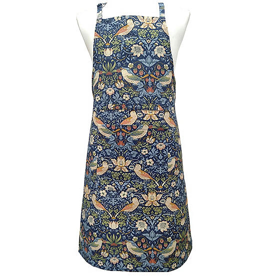 Navy Strawberry Thief Fabric Apron by William Morris