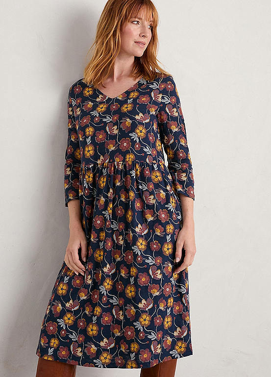 Navy Three Quarter Length Brush Drawing Dress by Seasalt Cornwall