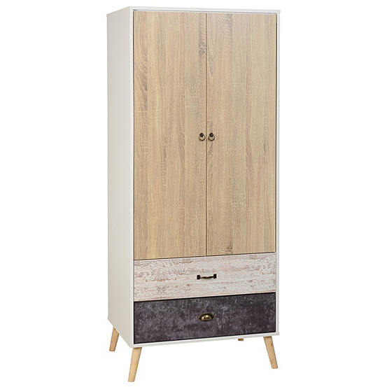 Nordic 2 Door 2 Drawer Distressed Scandi Look Wooden Wardrobe