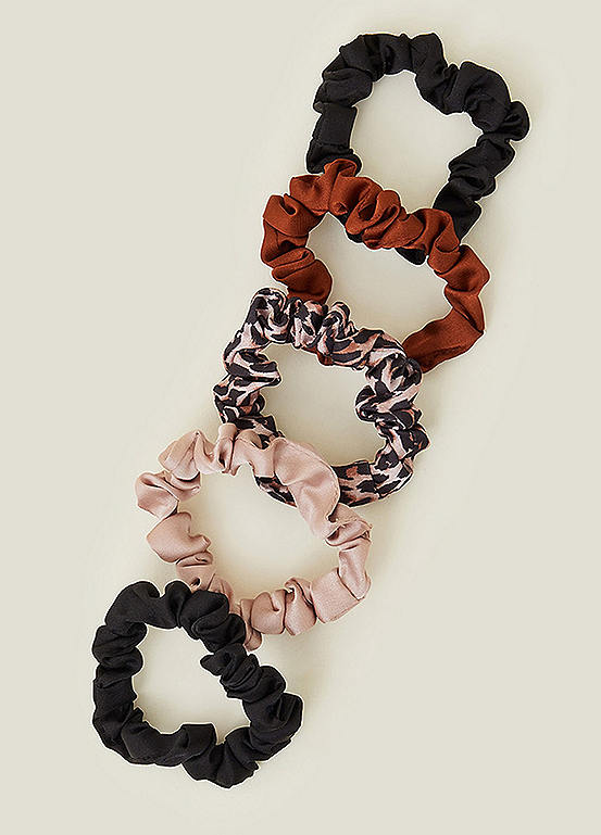 Pack of 5 Leopard Print Scrunchies by Accessorize