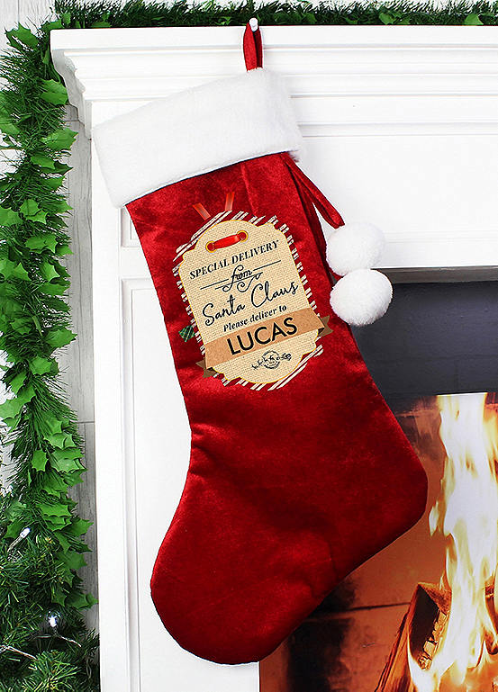 Personalised Special Delivery Luxury Red Stocking Look Again