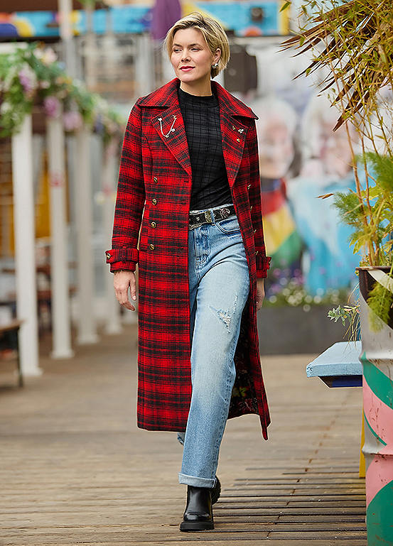 Petite Classic Red Check Maxi Coat by Joe Browns | Look Again