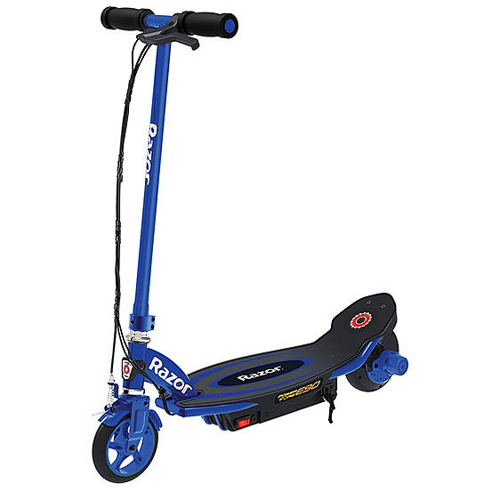 blue razor scooter with seat