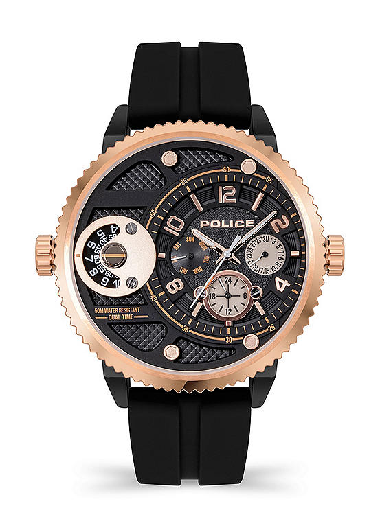 Ray Black/RGP Multi Dial Black Silicone Strap Watch by Police | Look Again