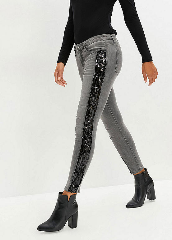 Sequin Trim Skinny Jeans by bonprix | Look Again