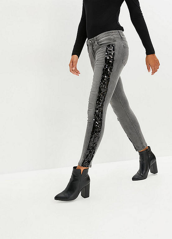 Sequin Trim Skinny Jeans by bonprix Look Again