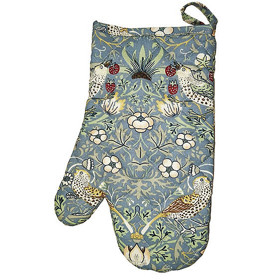 Set of 2 Blue Strawberry Thief Single Oven Mitts by William Morris