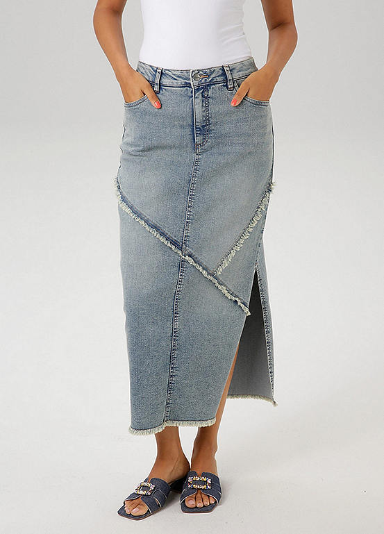 Denim side slit long women’s skirt. main image 1