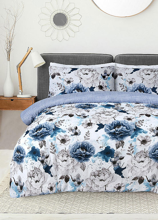 Sleepdown Inky Floral Blue Duvet Cover Set Look Again 8017