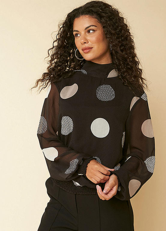 Spot High Neck Top with Shirred Waistband by Kaleidoscope Look Again