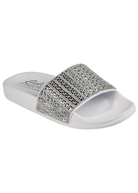 Square Rhinestone Slide Sandals by Skechers | Look Again