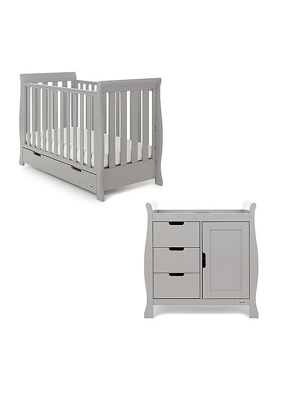 Stamford Grey Mini Sleigh Cot Bed With Drawer Changing Unit Room