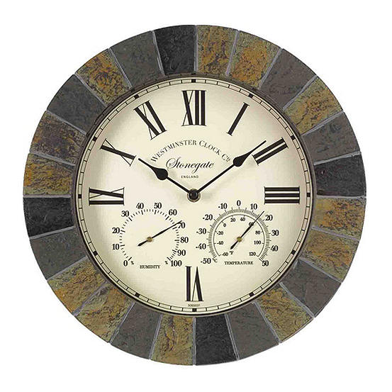 Stonegate Slate Effect Wall Clock, Outdoor Clock And Thermometer Uk