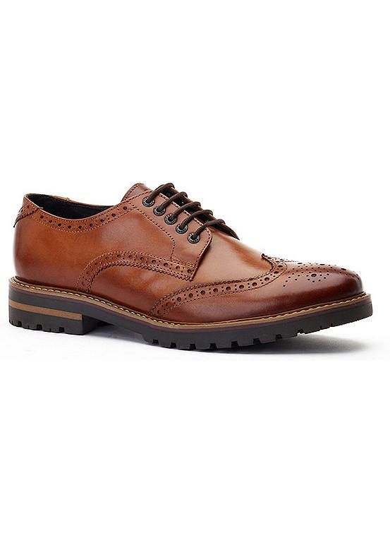 Tan Gibbs Washed Brogue Shoes by Base London | Look Again