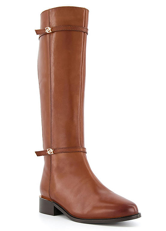 Tap Wide Fit Tan Leather Double Buckle Riding Boots by Dune London
