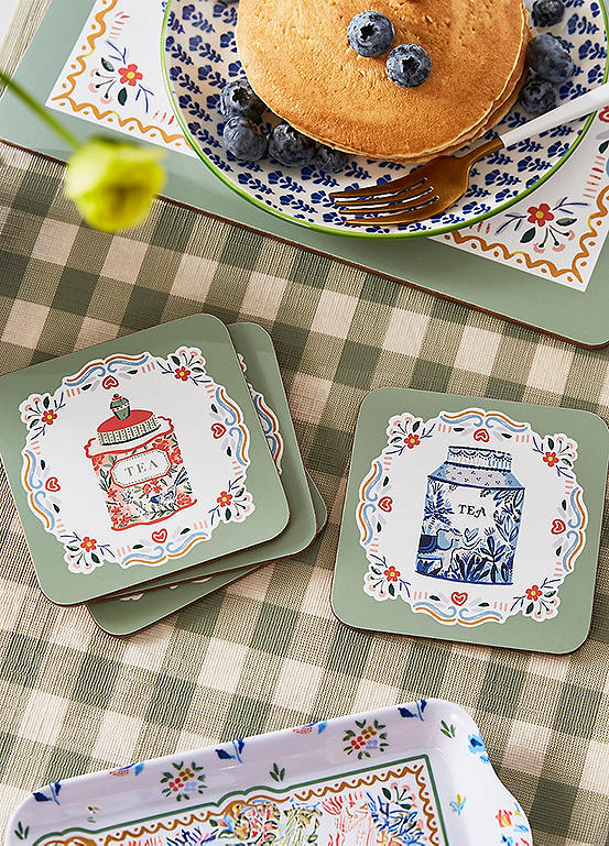 Tea Tins Set of 4 Coasters by Ulster Weavers