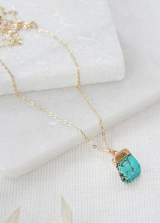 Turquoise Stone Pendant Necklace in Gold by Xander Kostroma