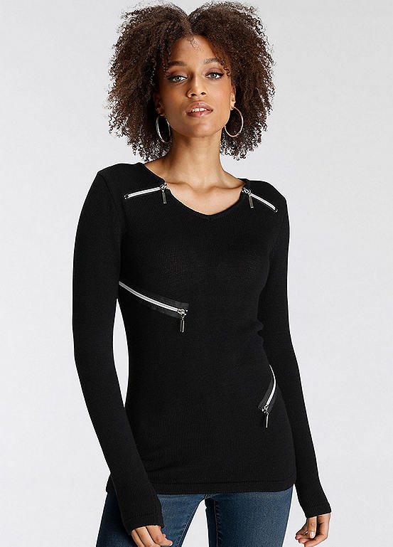 VNeck Zip Jumper by Bruno Banani Look Again