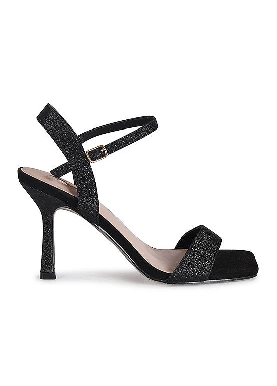 Zelda Black Glitter Barely There Heeled Sandals by Linzi