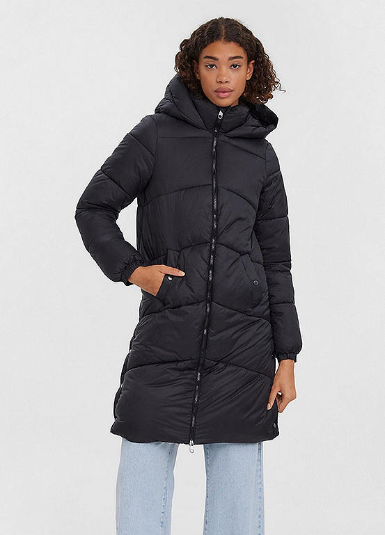 Zip Through Longline Quilted Coat by Vero Moda | Look Again