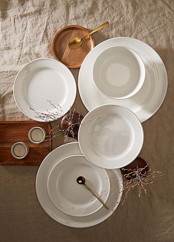 12 Piece Alumina White Porcelain Dinner Set by Waterside Look Again