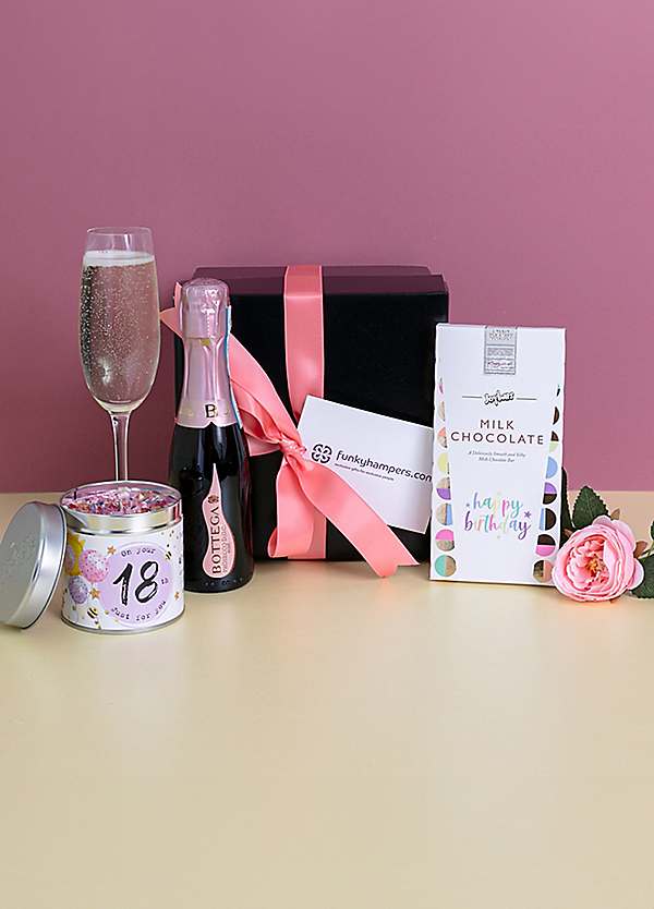 18th Birthday Pink Prosecco Candle Gift by Funky Hampers Look