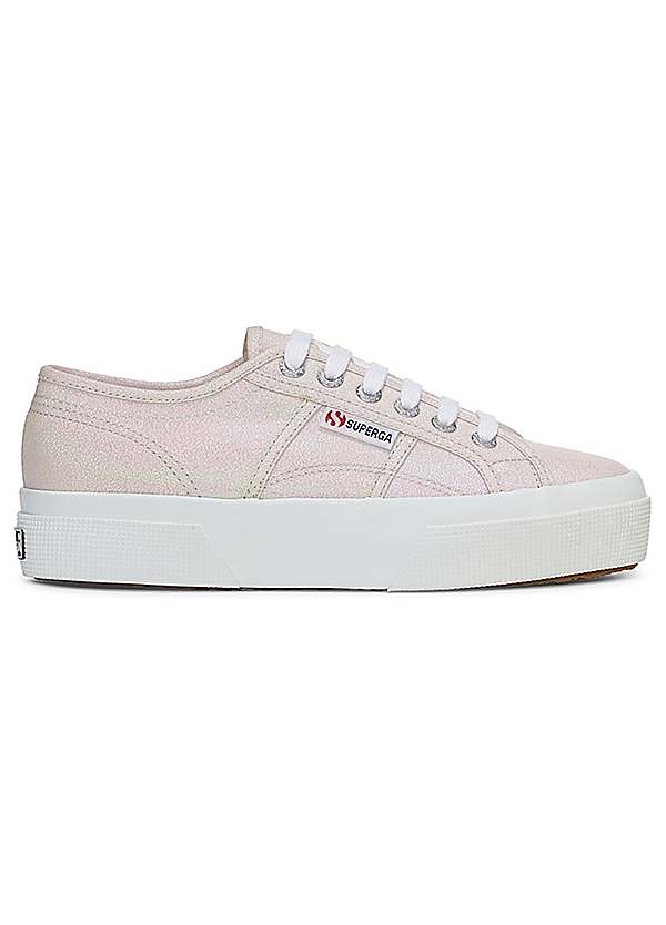 2740 Beige Platform Lame Trainers by Superga