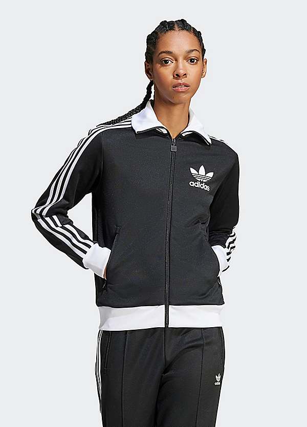 Adidas black jacket white stripes womens online