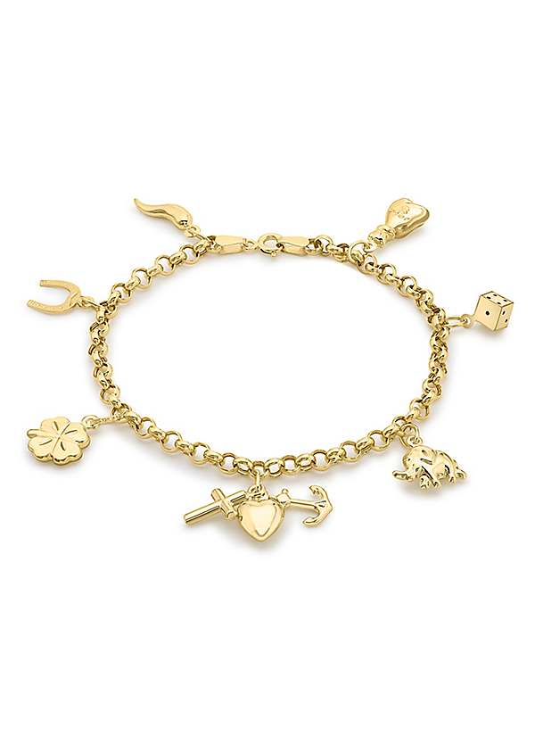 9CT Yellow Gold '7-Lucky-Charms' Bracelet by Tuscany Gold Look Again