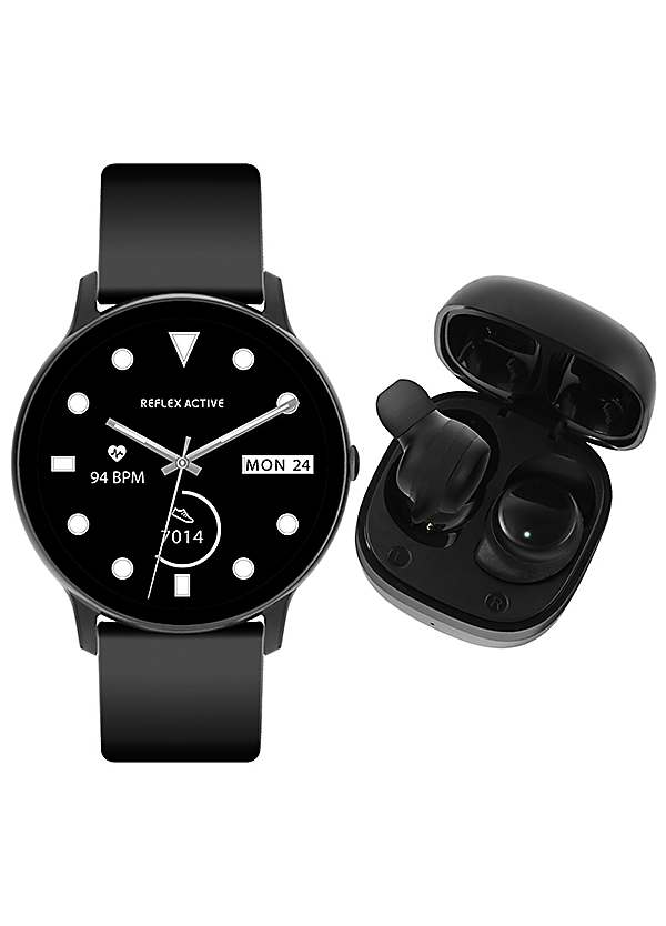 Active Series 36 Black Strap Smart Calling Watch and Earbud Set by Reflex