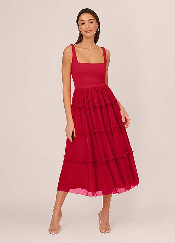 Adrianna By Adrianna Papell Knit And Mesh Midi Dress | Look Adrianna By Adrianna Papell Knit And Mesh Midi Dress | Look