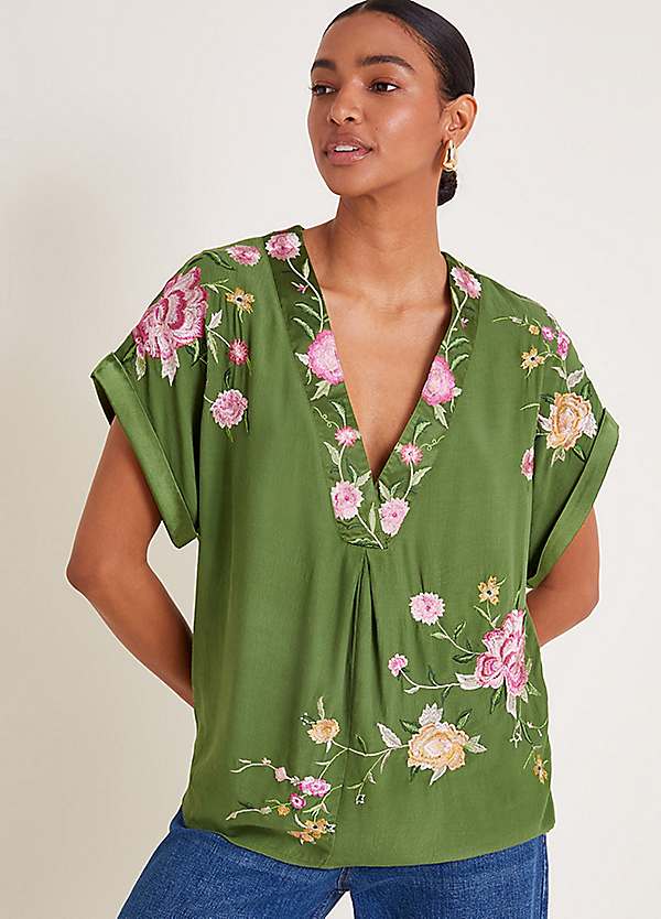 Alice Floral Embroidered V Neck Blouse by Monsoon Look Again