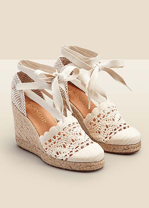 Amily Cream Crochet Valenciana Wedge Espadrille Sandals by