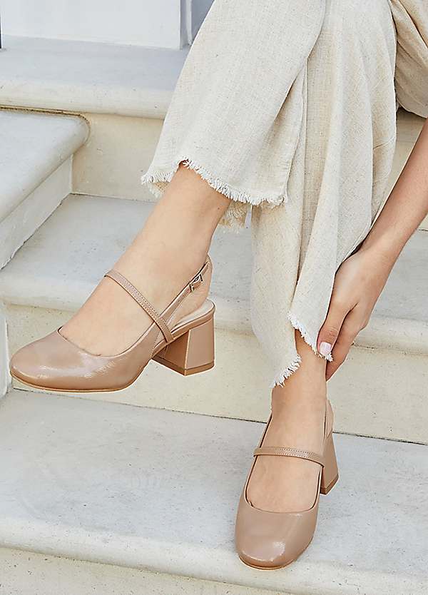 Nude block heel court shoes online