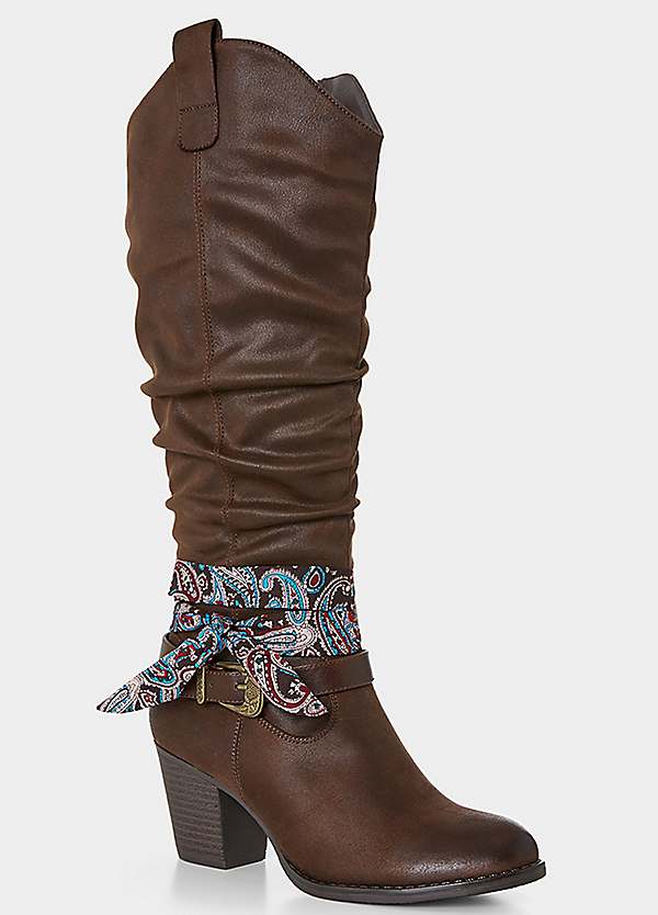 Bandana Trim Knee High Long Boots by Joe Browns