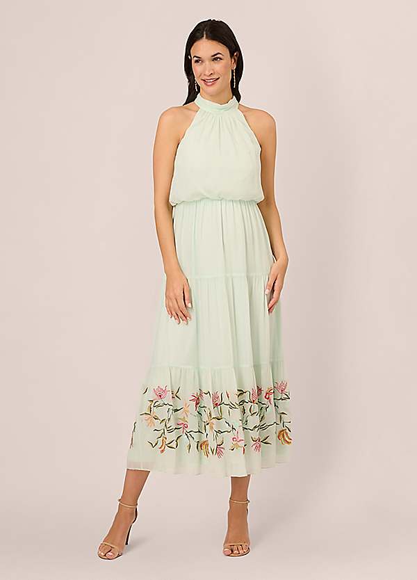 Bead Chiffon Halter Dress by Adrianna Papell