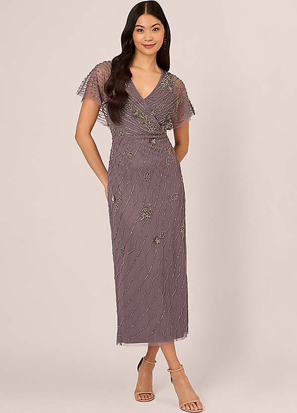 Adrianna papell beaded flutter sleeve cocktail dress best sale