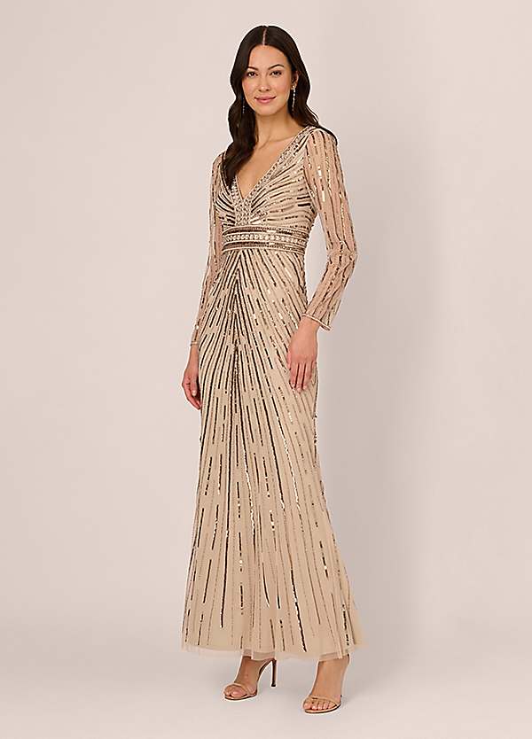 Beaded Long Dress by Adrianna Papell