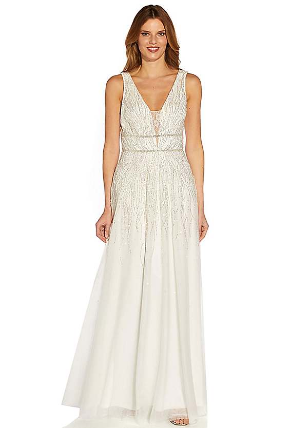 Beaded Mesh Chiffon Gown by Adrianna Papell Look Again