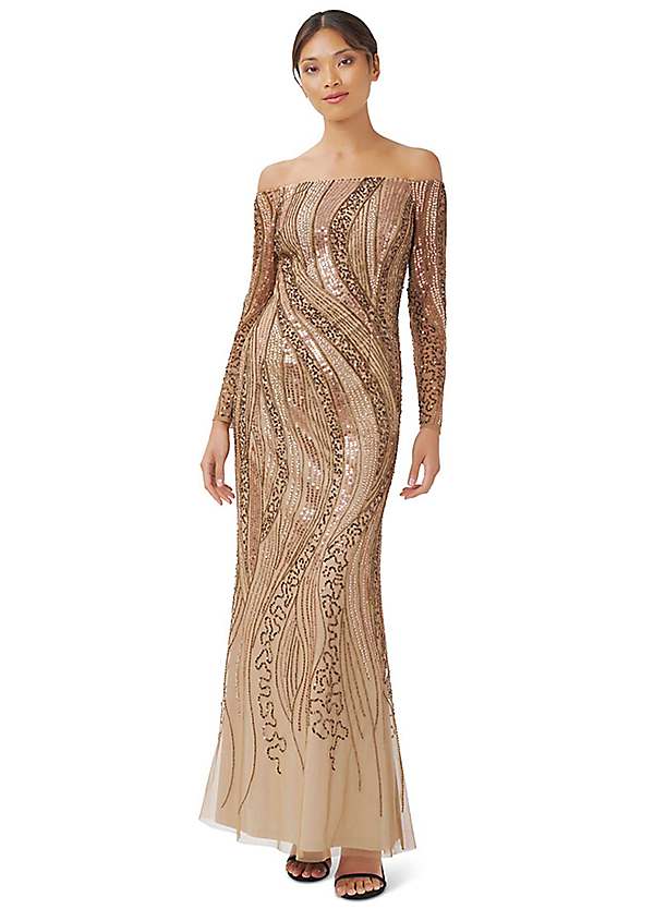 Beaded Off Shoulder Gown by Adrianna Papell Look Again