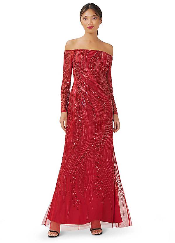 Beaded Off Shoulder Gown by Adrianna Papell