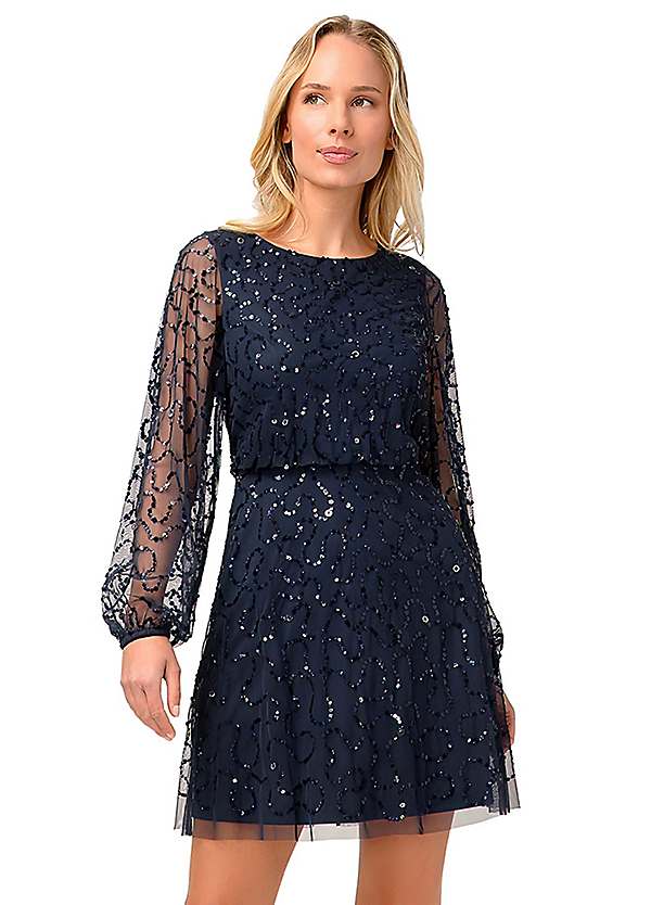 Beaded Short Dress with Sleeve by Adrianna Papell