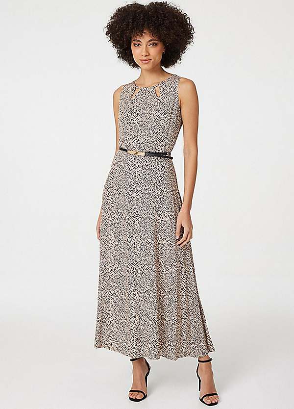 Beige Printed Cut Out Front Maxi Dress by Izabel London