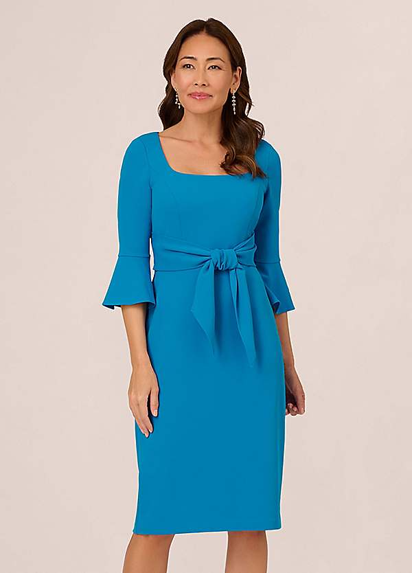 【海外限定】AdriannaPapell ドレス☆Bell Sleeve Tie Waist Kne Adrianna Papell Women's Bell Sleeve Tie, Camellia at Amazon
