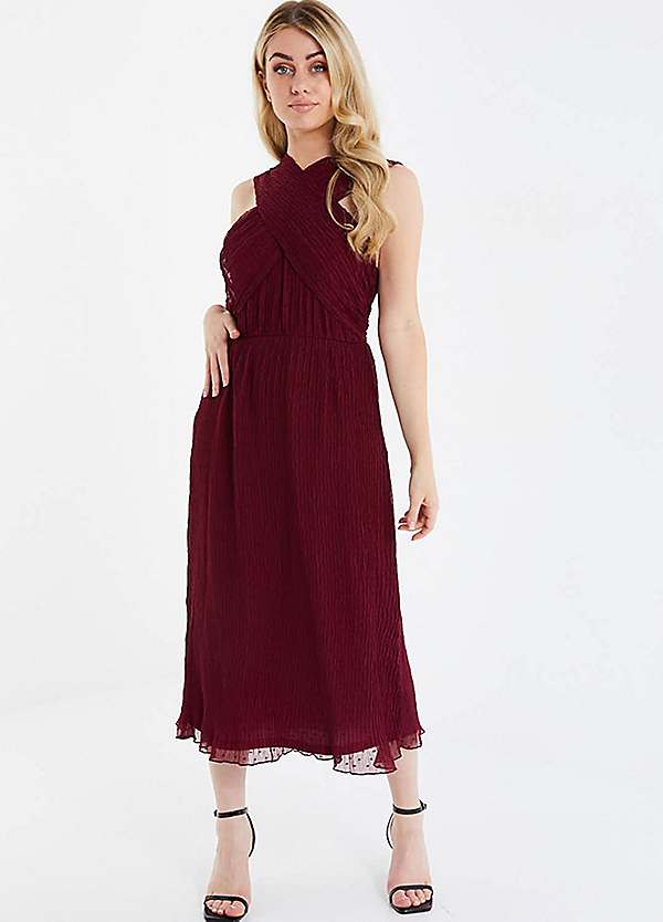 Berry Chiffon Cross Halter Midi Skater Dress by Quiz Look Again