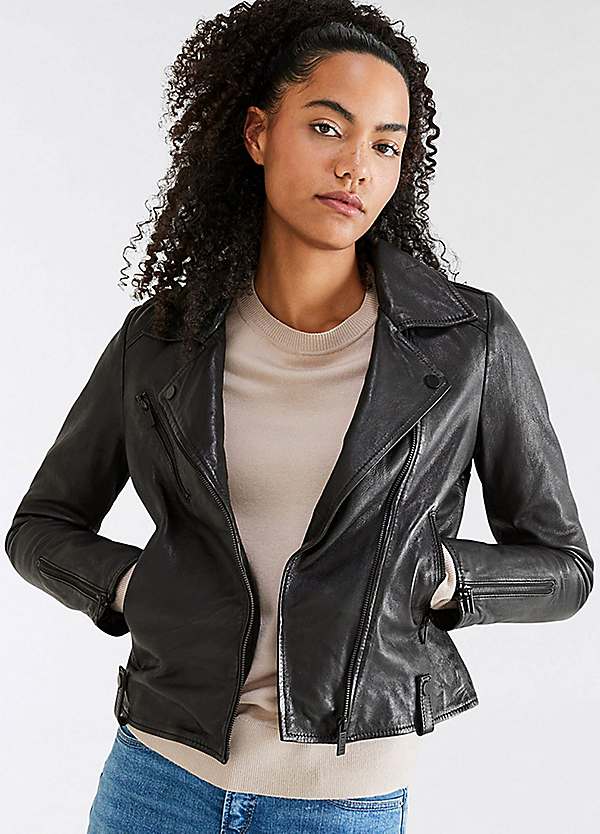 Biker Collar Leather Jacket by Hechter Paris