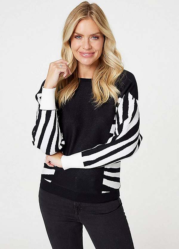 Black White Stripy Colour Block Knit Jumper by Izabel London