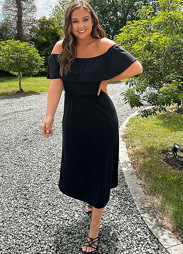 Black Bardit Split Detail Midi Dress by In The Style x Jac Jossa